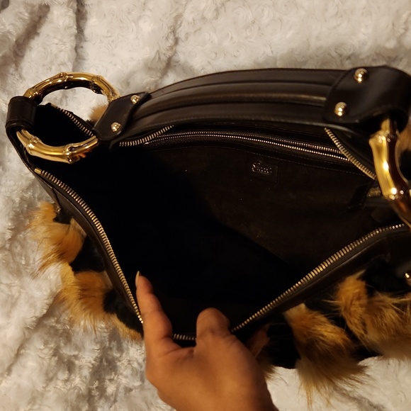 Gucci fox fur gold bamboo leather bag - Picture 5 of 11